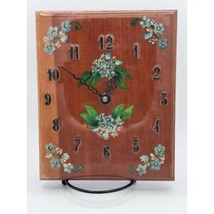 Vintage Wood Clock With Blue Flowers Battery Operated Works!